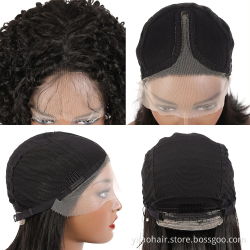 Wholesale Price Nautral Black Kinky curly Bob wigs for black women Synthetic hair  transparent lace curly bob Wigs Vendor